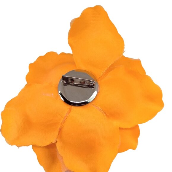 Vintage Flower Brooch  Boutonniere Lapel Pin Corsage Orange Statement 4 inch - Picture 3 of 7